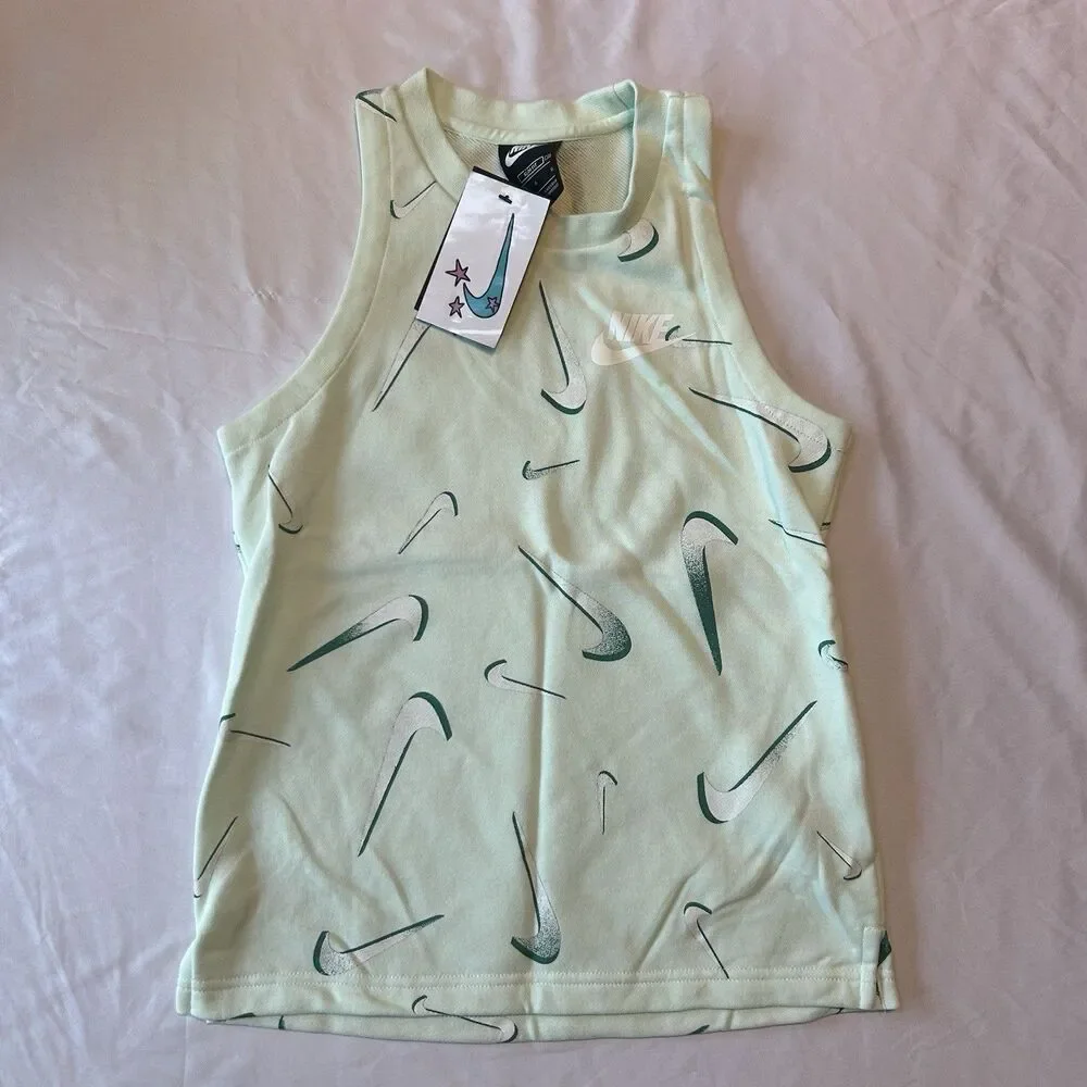 Nike Tank Top Girl's Medium Lite Teal All Over Print Cotton Slim-Fit Pullover